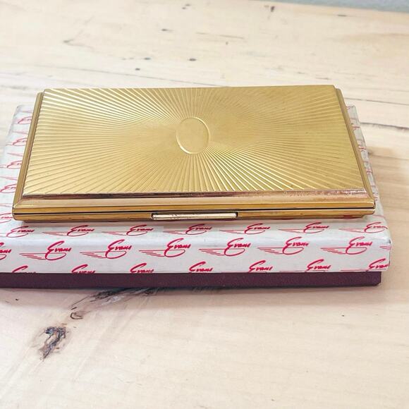 Vintage Evans Compact Cigarette Case Sunburst Art Deco Gold Tone Box - Picture 6 of 9